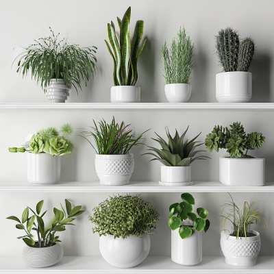 现代植物盆栽多肉组合3D模型下载